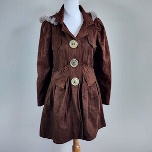 Faux Suede Hooded Coat Womens M Brown Steampunk Forest Elf Fairycore Victorian